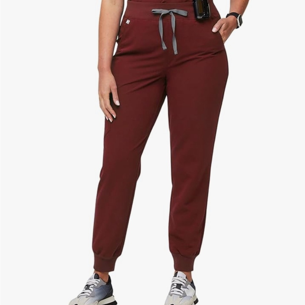 FIGS high waisted jogger scrubs in burgundy